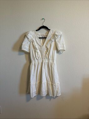LC Lauren Conrad White Ruffled V-Neck Mini Dress